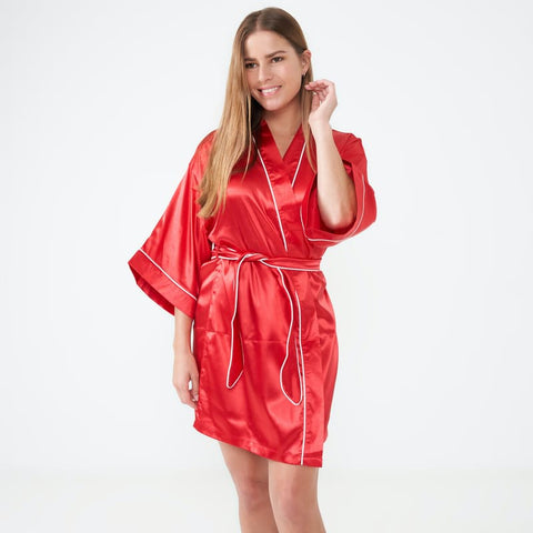 Zanya Satin Kimono Robe – Elegant V-Neck Robe with Tie Belt
